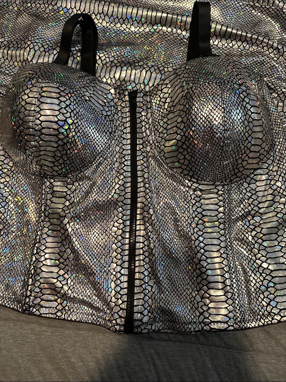 Ashley Stewart Holographic Silver Snake-Print Strapless Jumpsuit - Picture 4 of 5